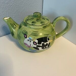 Sap Trading Tea Pot Running Cow with Blue Boots Ceramic Hand Painted